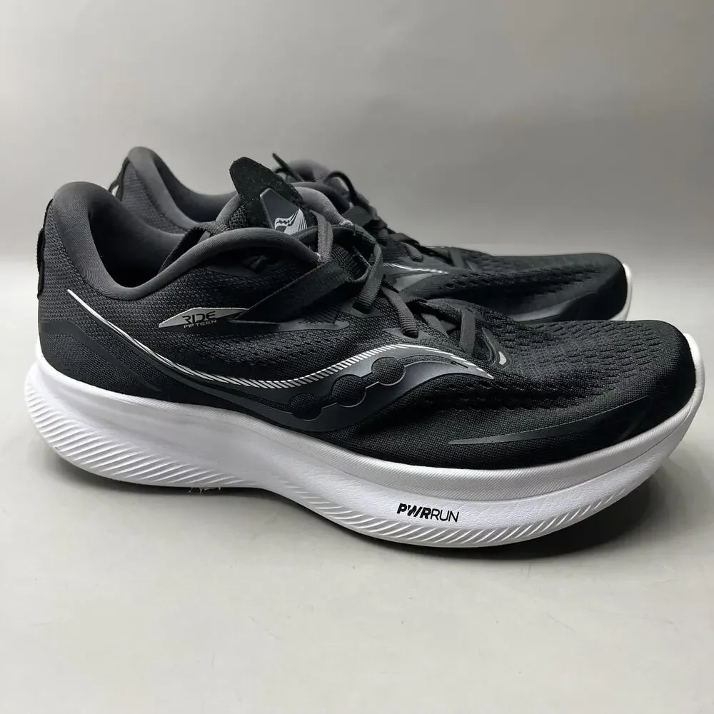 Saucony Ride 15 Running Shoes Women Size 10 Wide Black Mesh Comfort Low Sneakers